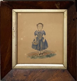 Antique American Folk Art Schoolgirl's Drawing
