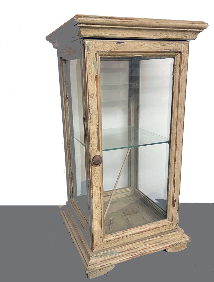 Distressed Painted Wood Display Cabinet (1 of 1)