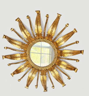 Italian Style Gilt Sunburst Mirror: Italian style gilt metal sunburst mirror, 16 1/2" diameter