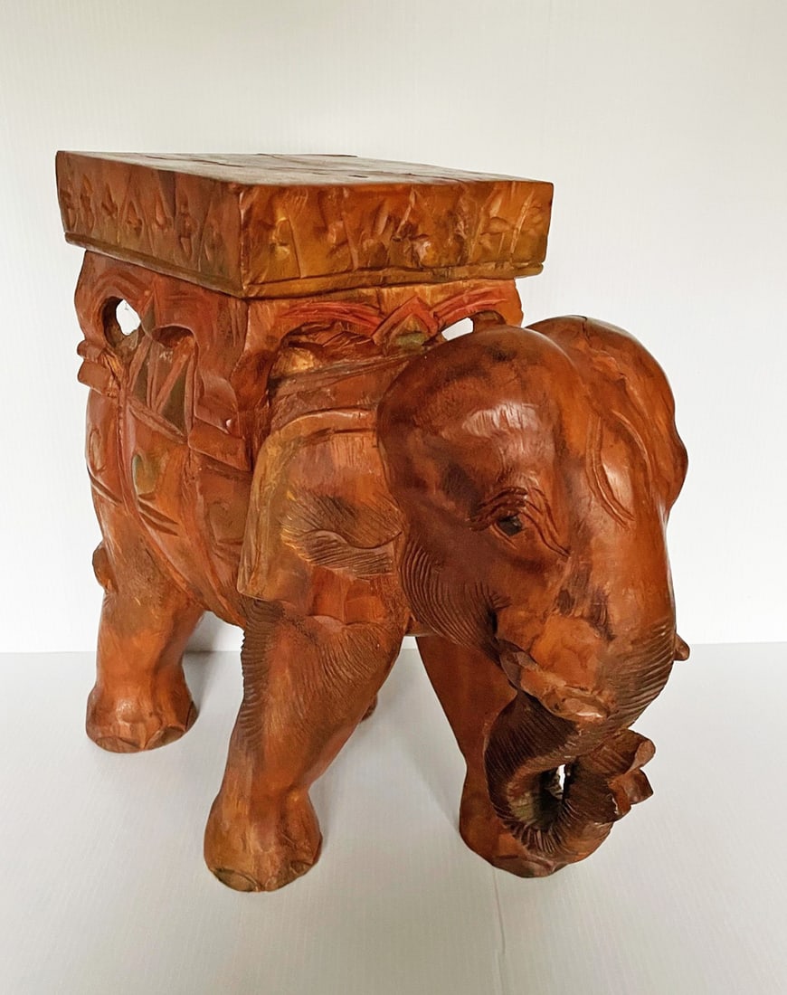 Carved Wood Elephant Stand (1 of 2)