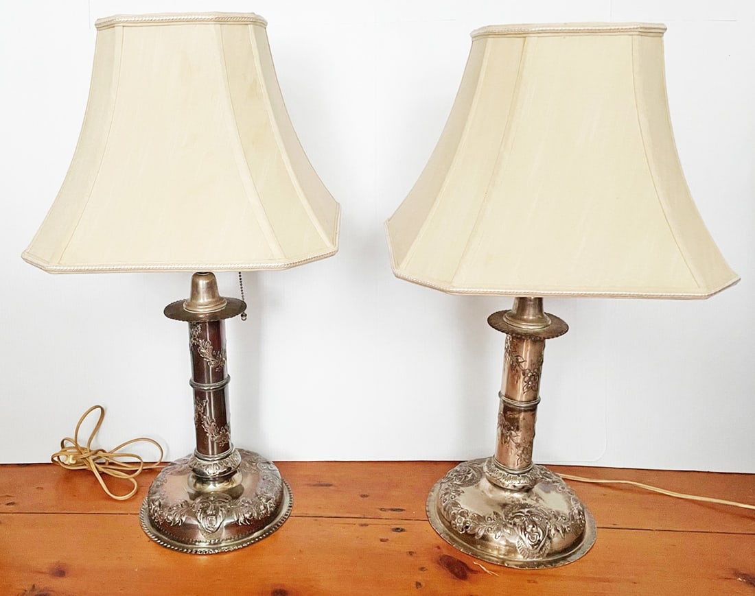 Pair of silver on copper lamps (1 of 3)