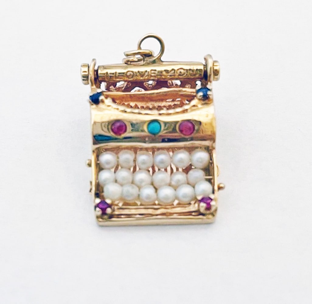 10k Gold Jeweled Typewriter Charm