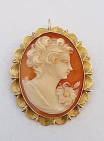14k Gold Cameo Pendant Brooch