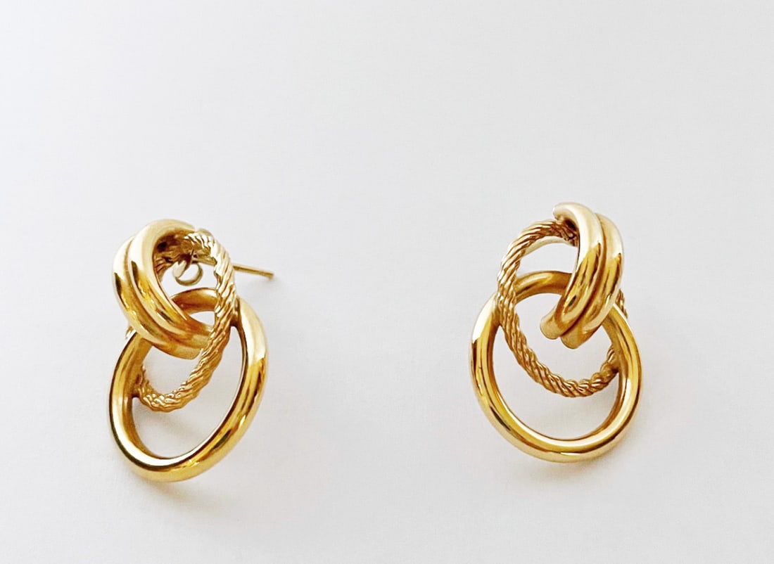 14k Gold Double Ring Drop Earrings (1 of 2)