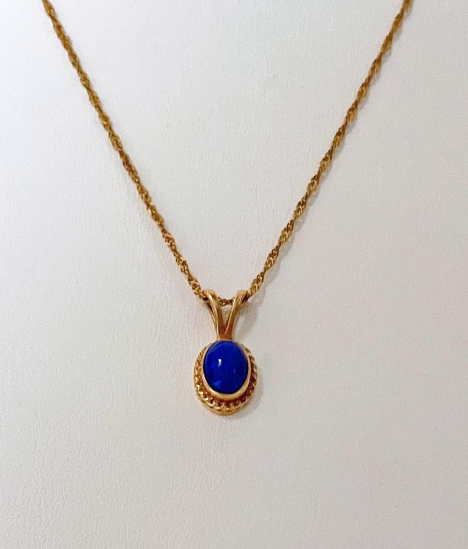 Italian 14k Gold Lapis Pendant and Chain (1 of 2)