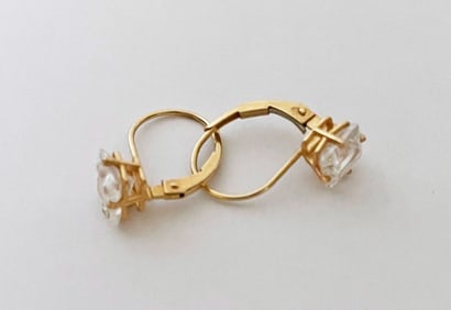 14k gold Princess Cut C.Z. Drop Earrings