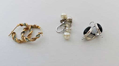 Three Pairs of Gold Earrings