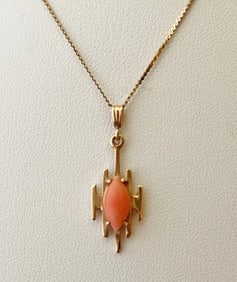 Italian 14k Gold Coral Pendant and Chain