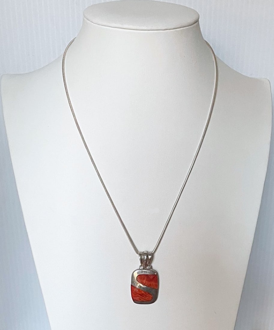 Sterling Silver Pendant with Inlay and Chain (1 of 4)