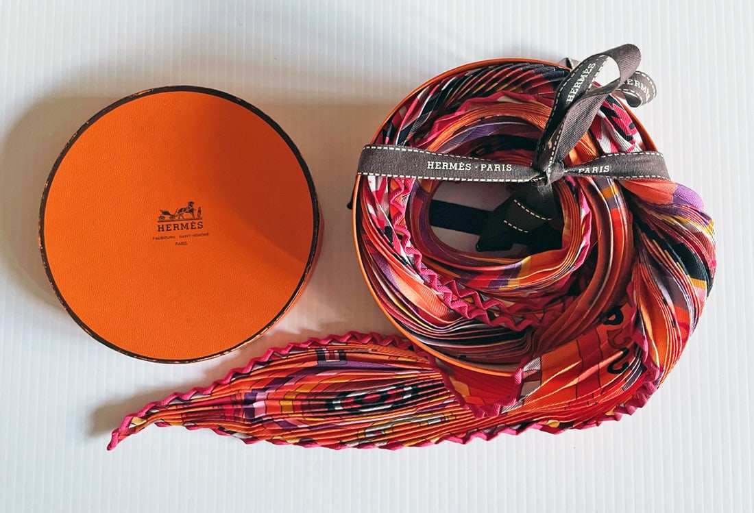 Hermes Silk Scarf "Tohu Bohu": Hermes silk scarf "Tohu Bohu"; signed on scarf with hand rolled hem, with original box