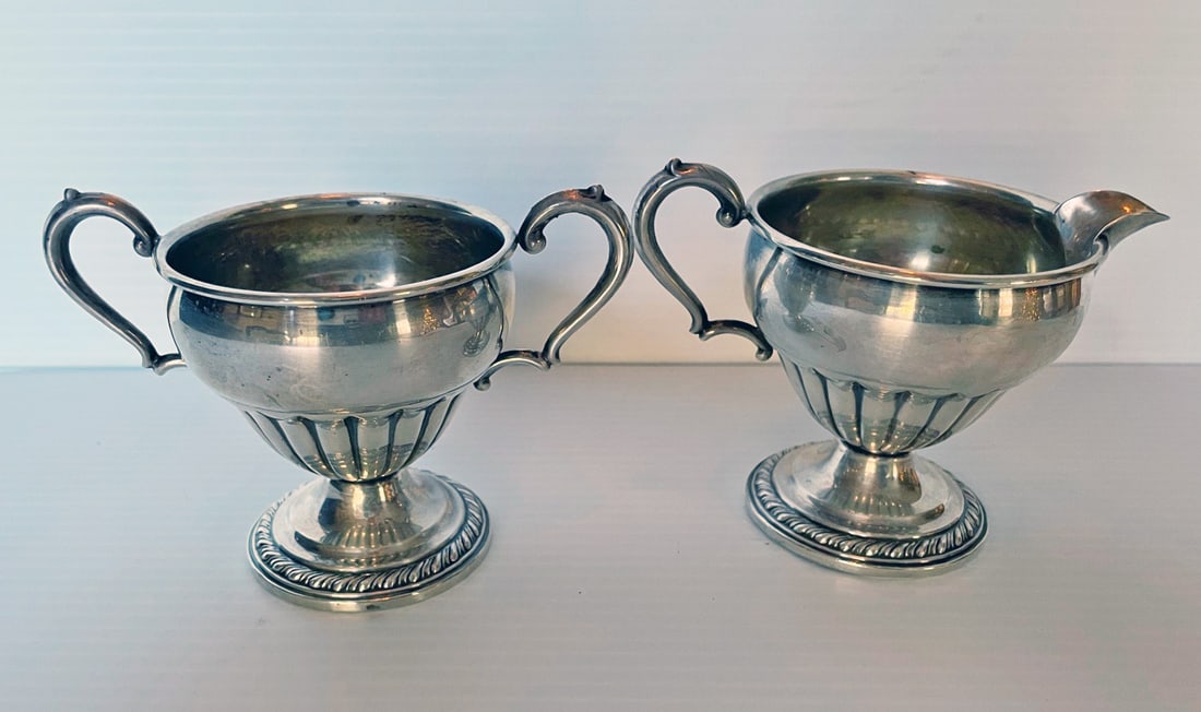 Sterling Weighted Creamer and Sugar: Sterling weighted creamer and sugar with gold wash interior, stamped Sterling Weighted Reinforce 13, 3 1/2" high