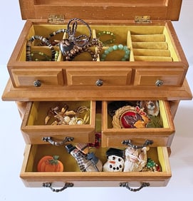 Costume Jewelry in Wooden Jewelry Box