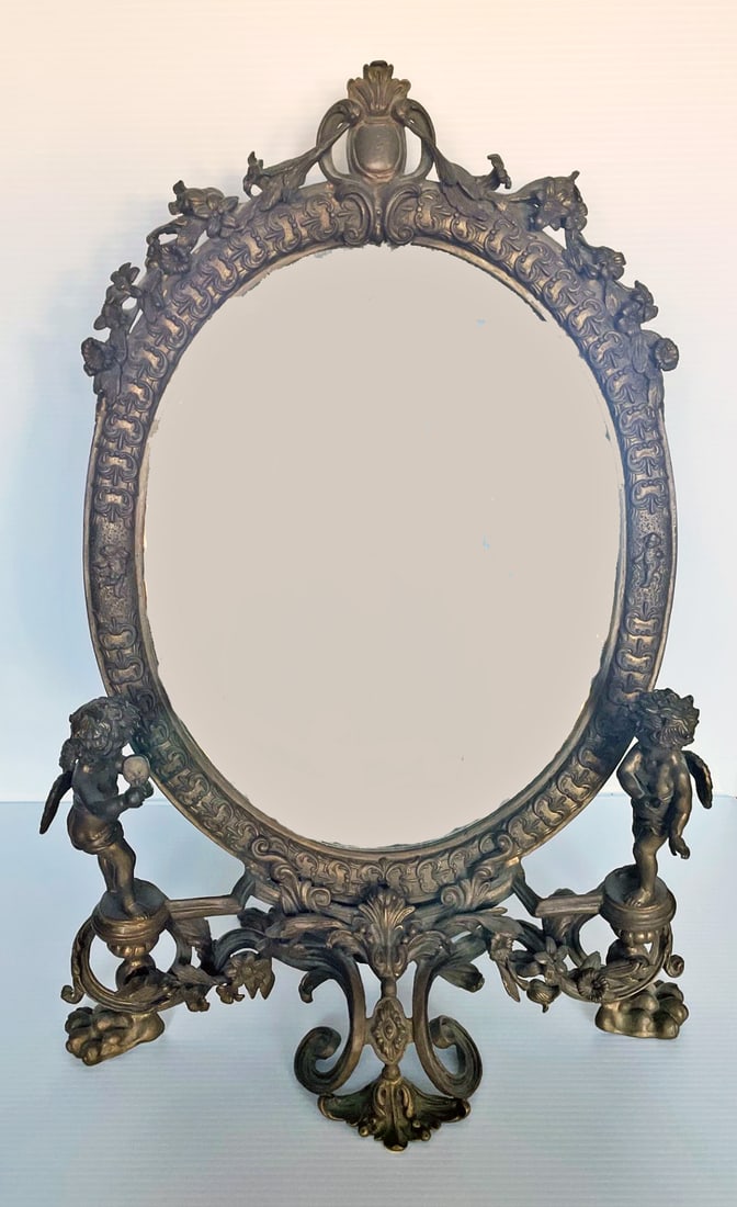 Brass Framed Mirror with Winged Cherubs (1 of 4)