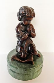 Bronze Cherub Figure on Marble Base