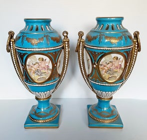 Pair of Porcelain Mantle Urns