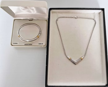 Sterling Silver Diamond Necklace and Bracelet