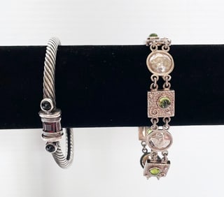 Two Sterling Silver Bracelets with Stones