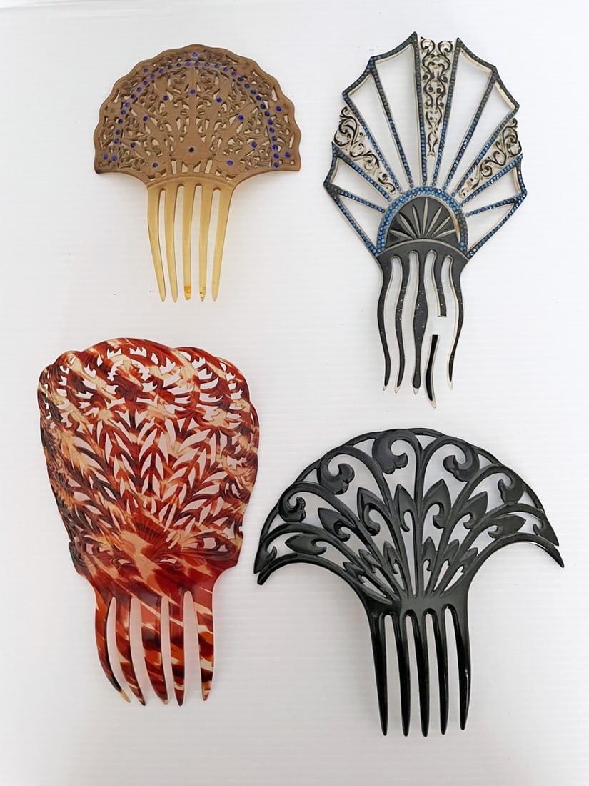 Four Victorian Celluloid Hair Combs (1 of 2)