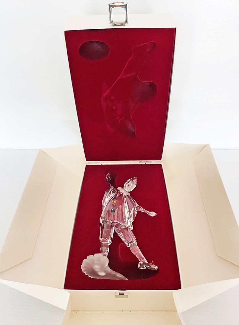 Swarovski Crystal Pierrot: Swarovski crystal Pierrot Annual Edition 1999 Masquerade with certificate of authenticity, figure 8" high, box measures 10" x 6 1/4" x 5 1/4"