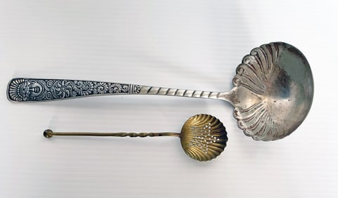 Large Victorian Silver Plated Ladle and a Pierced Spoon