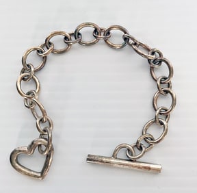 Sterling Silver Link Bracelet with Heart Toggle Clasp