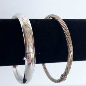 Two Sterling Silver Hinged Bangle Bracelets