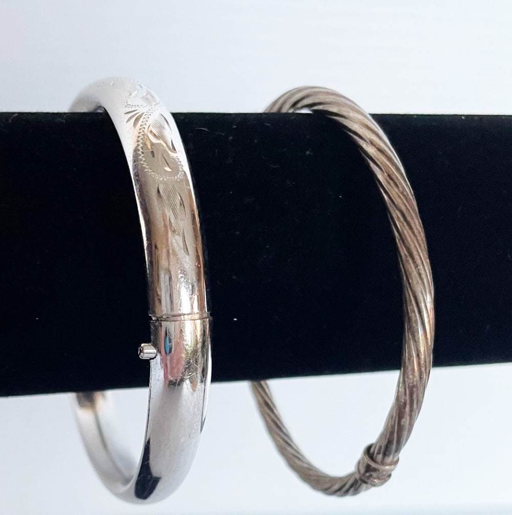 Two Sterling Silver Hinged Bangle Bracelets (1 of 2)