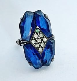 Art Deco Sterling Silver Blue Stone Ring