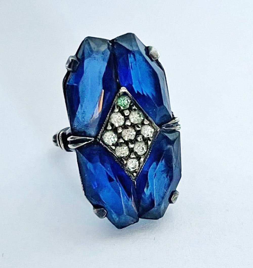 Art Deco Sterling Silver Blue Stone Ring (1 of 4)
