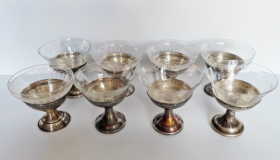 Eight Sterling Silver Sherbet Cups with Glass Inserts (1 of 3)