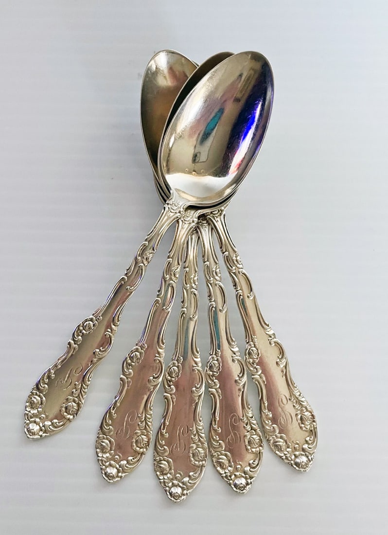 Set of Five Sterling Silver Teaspoons (1 of 2)