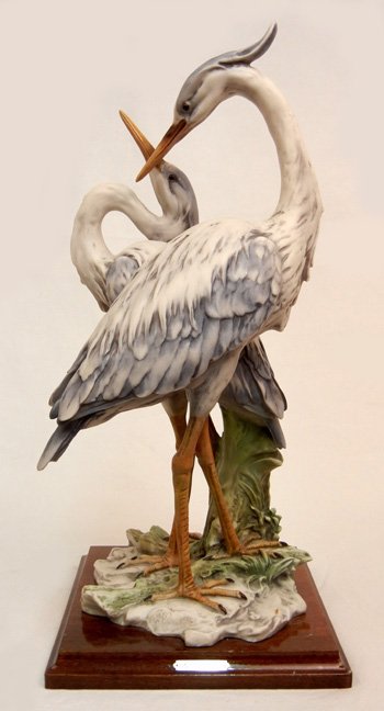 Giuseppe Armani large statue of herons, mounted on wood: Giuseppe Armani large statue of herons, mounted on wooden base, signed in front, brass plaque, 15 3/4" high