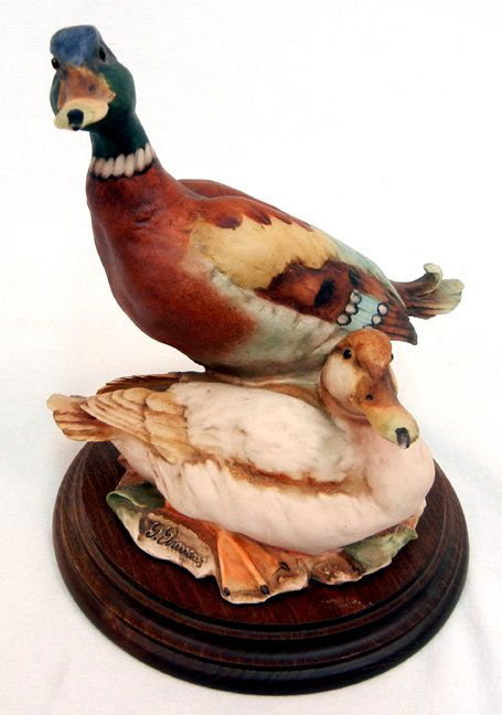 Giuseppe Armani mallards figurine, mounted on wooden ba: Giuseppe Armani mallards figurine, mounted on wooden base, signed at bottom front, capodimonte mark on back, 8" high