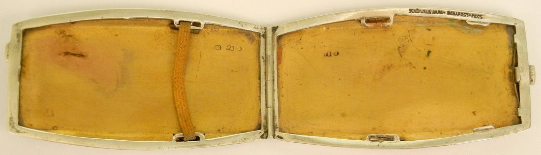 Enameled 900 silver calling card case, two seated kitte - 3