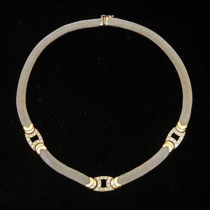 Italian two tone gold and diamond necklace, 14k white g