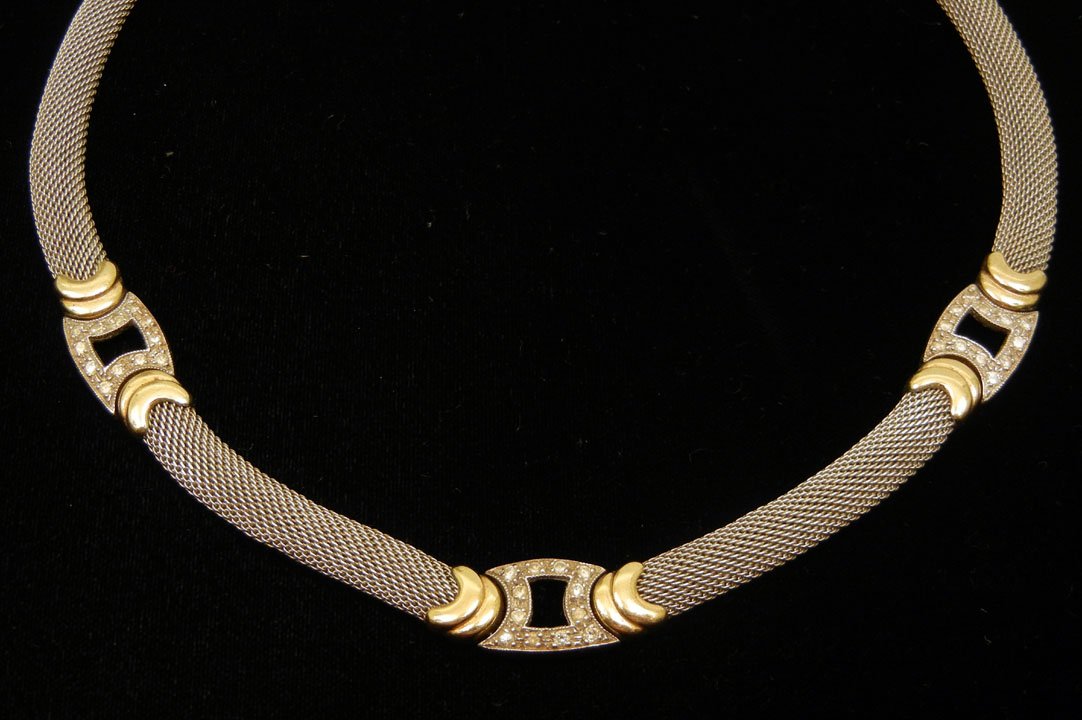 Italian two tone gold and diamond necklace, 14k white g - 2