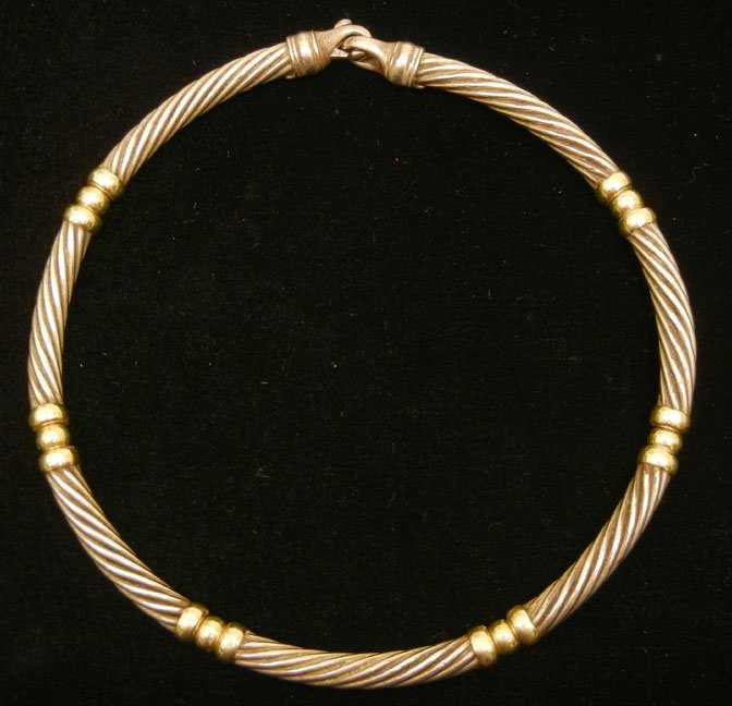 David Yurman sterling silver and 14k gold necklace, twi