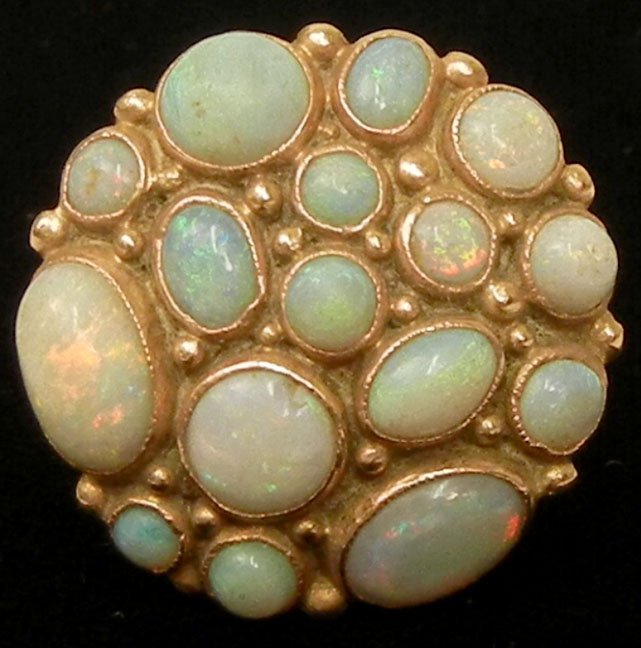 Gold and opal cluster ring, 14k gold mounting set with  - 3