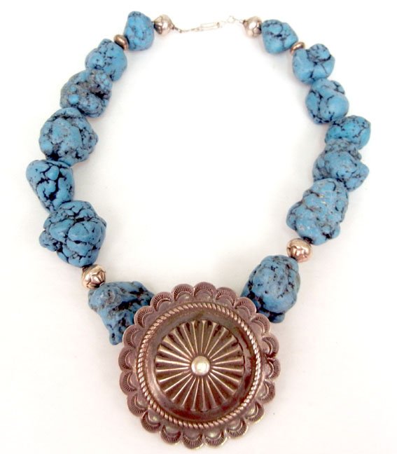 Native American handmade sterling silver concha on larg
