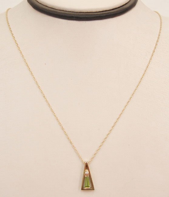 Gold and peridot necklace, 14k gold chain and pendant w