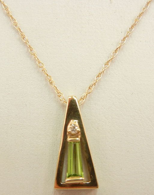 Gold and peridot necklace, 14k gold chain and pendant w - 2