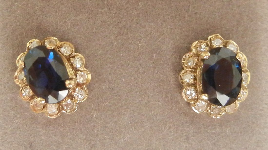 Two pair of gold and sapphire post earrings including o - 2