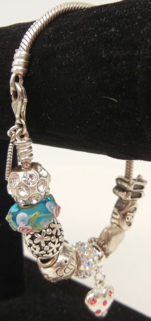 Pandora sterling silver charm bracelet with charms, 8" 