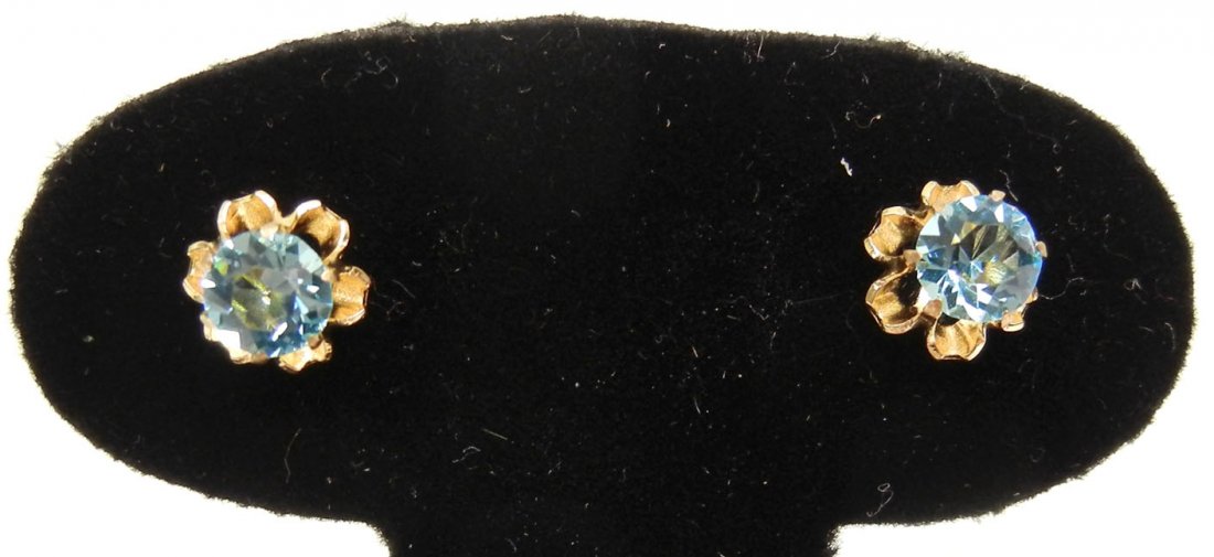 Two pair of gold and blue topaz earrings, both 10k, one - 2
