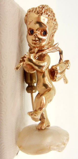 Gold and pearl cherub pin, 14k gold whimsical cherub ho - 2