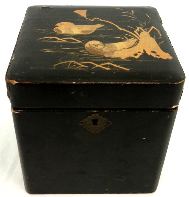 19th C. Chinese Tea Caddy, Laquer And Gilt Decoration,