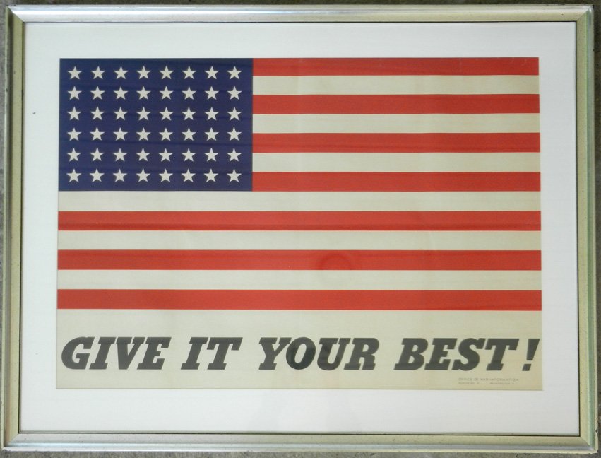 WWI poster, 48 star American flag "You Can Do It", sigh: WWI poster, 48 star American flag "You Can Do It", sight size 19 1/2" x 28", frame size 26" x 34"