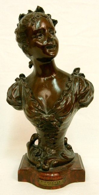 S. (Sylvain) Kinsburger painted spelter bust "Soubrette