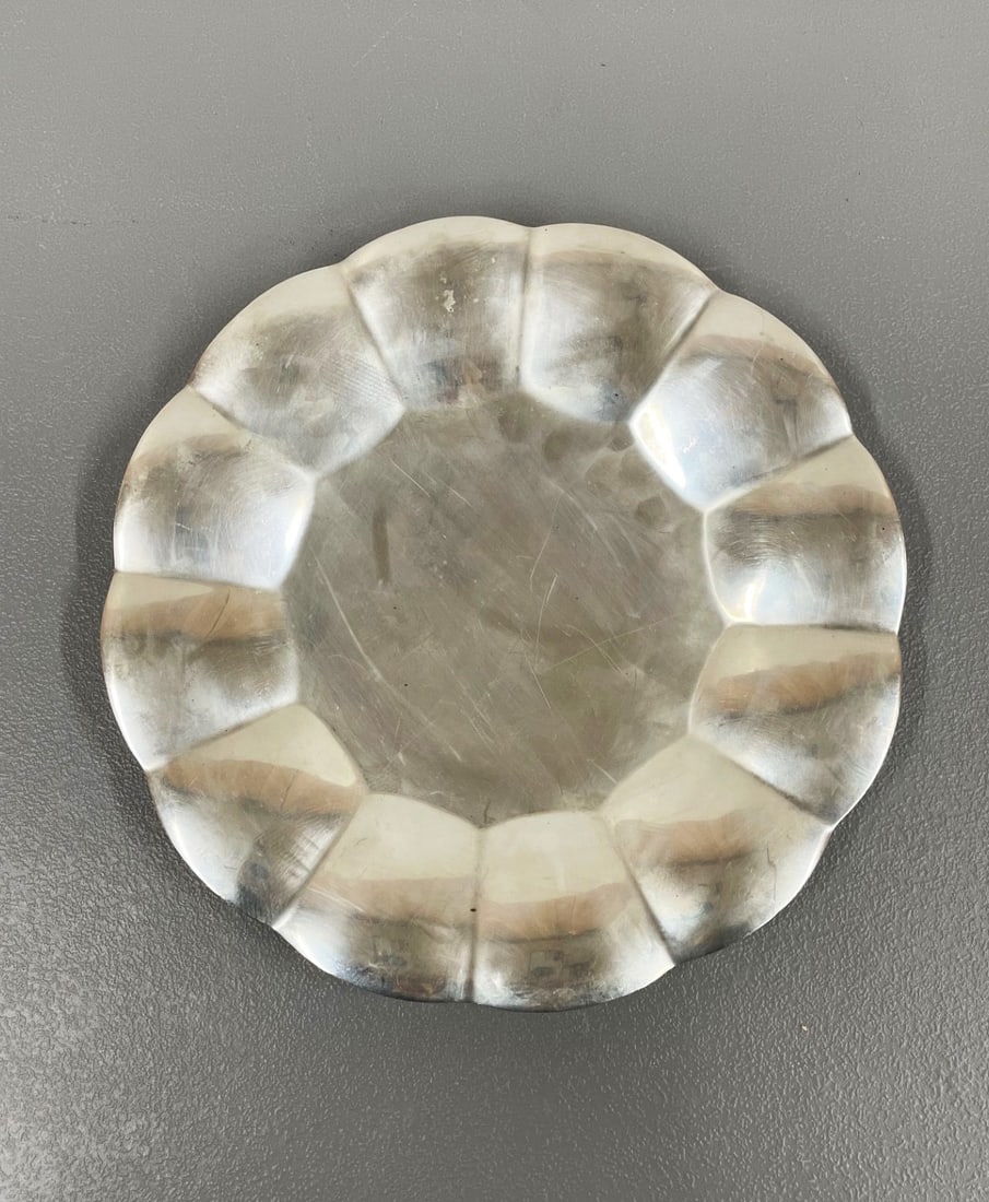 Tiffany & Co. Sterling Silver Salver: Tiffany & Co. sterling silver footed salver with scalloped rim, impressed on bottom Tiffany & Co. Makers, Sterling Silver, 22928M, 1941, 16.770 ozt., 1" high x 8 1/4" diameter