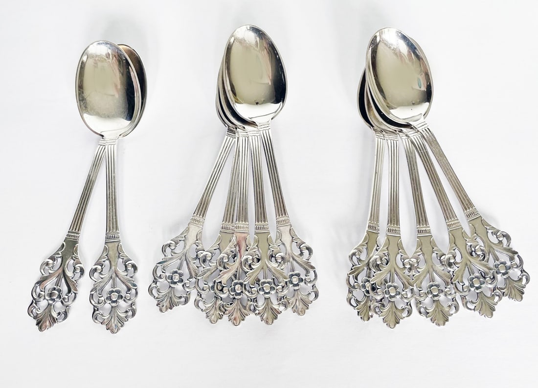 Set of TH Marthinsen Viking Rose 830 Silver Demitasse Spoons (1 of 2)